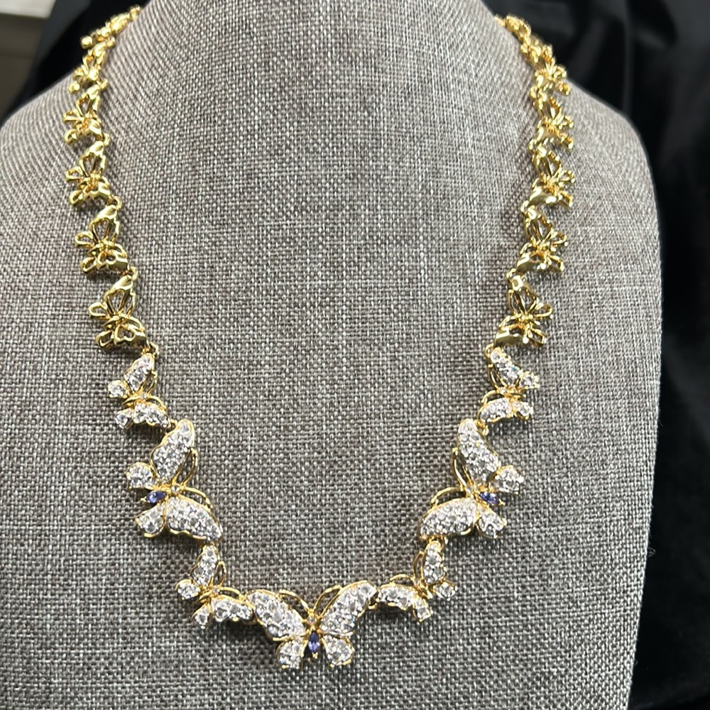 #31 Vintage Nolan Miller Crystal & Gold Butterfly Necklace, 18"